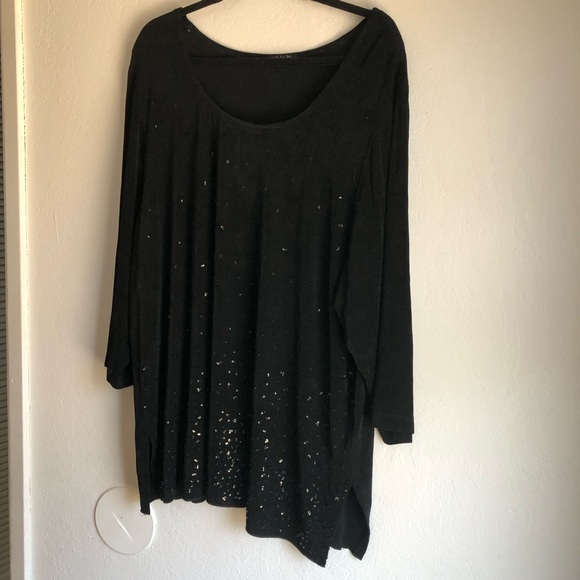 Vikki Vi Black Tunic Women's 2x Embellished scoop neck sequin - Picture 1 of 12